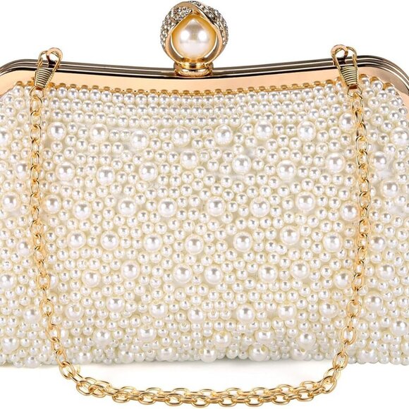 Pearl Clutch Purse Beaded Rhinestone Small Formal Evening Bridal Bag